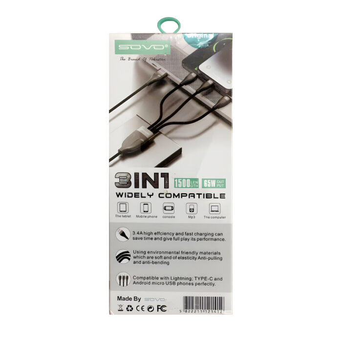 SOVO SC-117 High-Quality 65W 3-In-1 USB Cable - Image 5