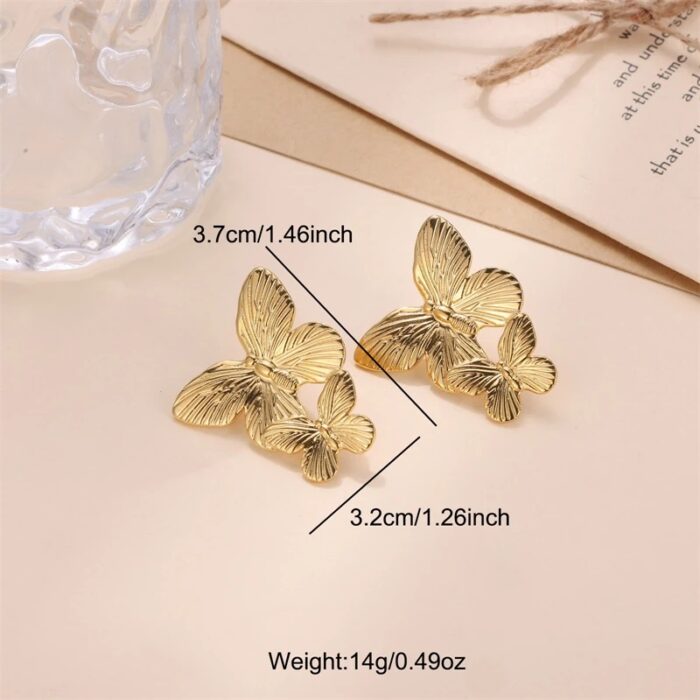 1 Pair Gold Butterfly Earrings Elegant Everyday Wear Chic European-and-American Style Earrings - Image 3