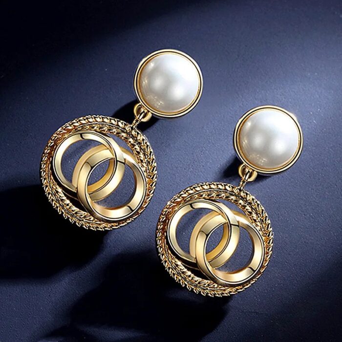 Pearl Stud With Circular Drop Earring  European Style Earrings for Women - Image 1