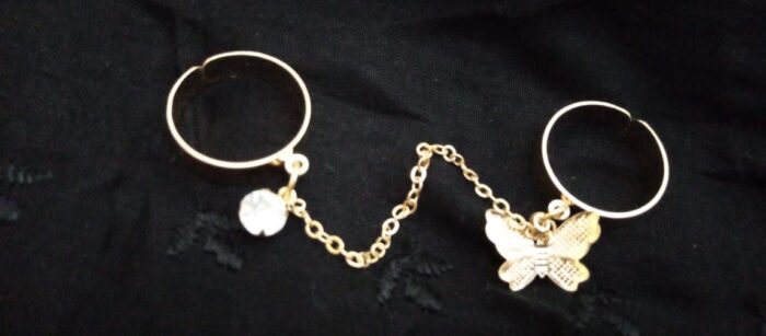 2 Finger Gold Butterfly rings | Trendy Butterfly pair rings set | Gold plated stainless steel | Adjustable size - Image 4