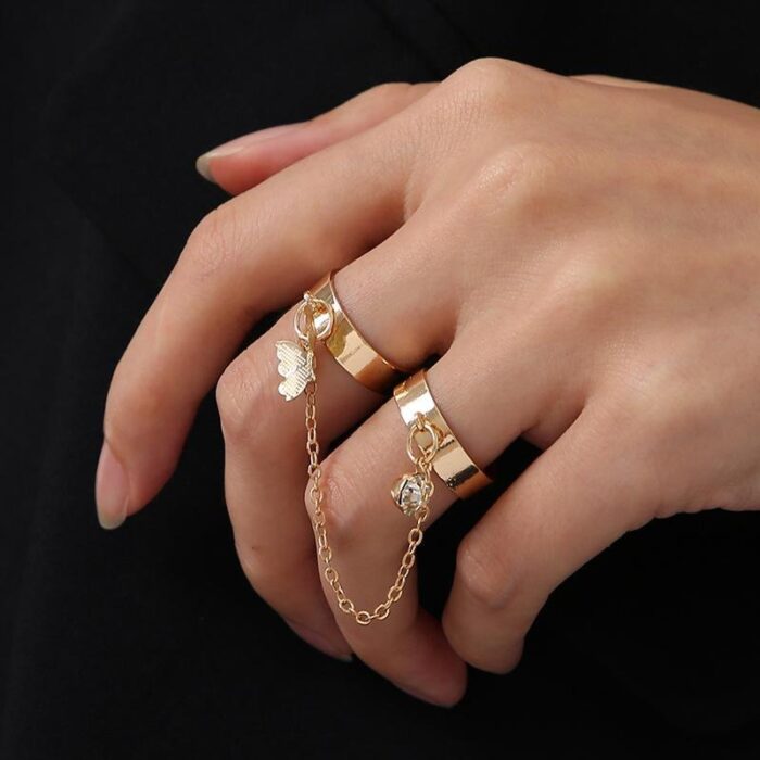 2 Finger Gold Butterfly rings | Trendy Butterfly pair rings set | Gold plated stainless steel | Adjustable size - Image 1