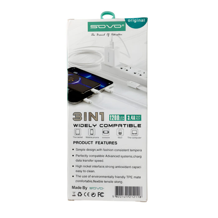 SOVO SC-301 High Quality 3.4A Fast Charge 3-In-1 USB Cable - Image 7
