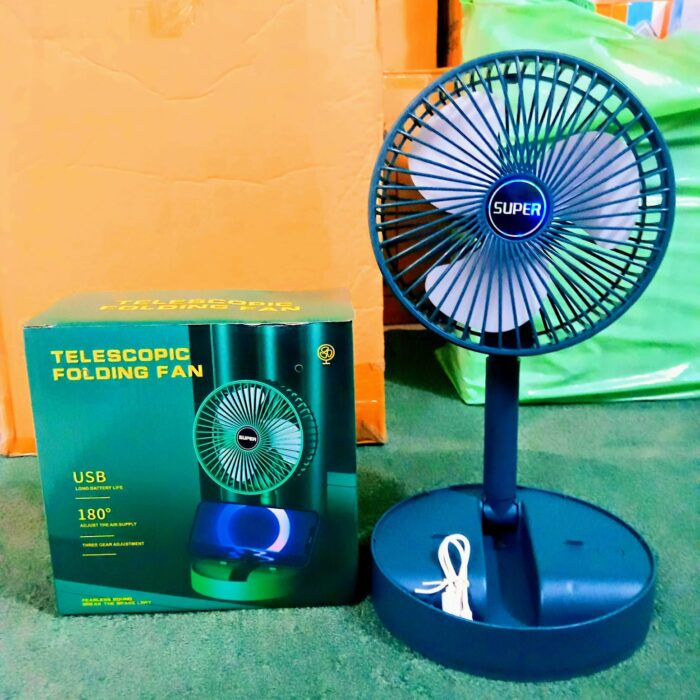 Portable Rechargeable Telescopic Folding Fan | USB Foldable | Table Desk Fan | Telescopic Design Floor | 3 Speeds Rechargeable, Foldable, Adjustable height Fan(random color ) - Image 2