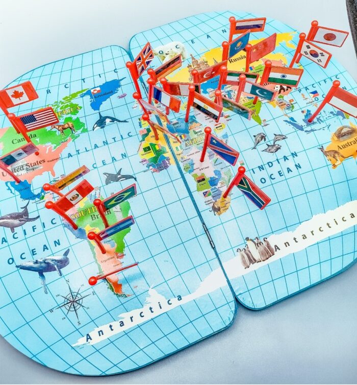 Wooden World Map With 30 (thirty) Countries Flags | World Map Puzzle with Flags and Capitals -Kids Wooden Foldable National Flags Board Learn Geography, World Map, Countries, Capitals, Language for kids, toddlers and Adults - Image 4