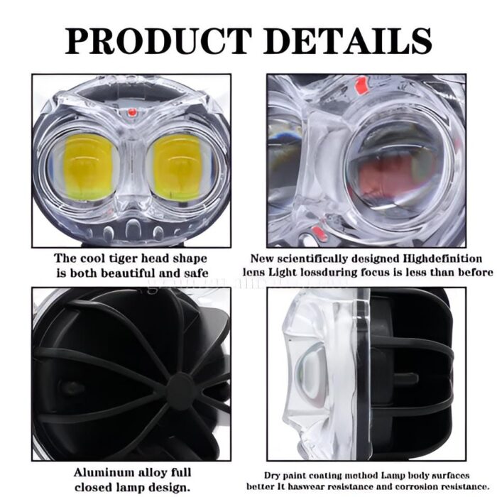 Pack of 1 Owl Fog Light for Bikes metal body  - 8 Working Modes LED Motorcycle Fog Headlights with Multicolor DRL, Universal Fitment, and Auxiliary Spotlights - Image 7