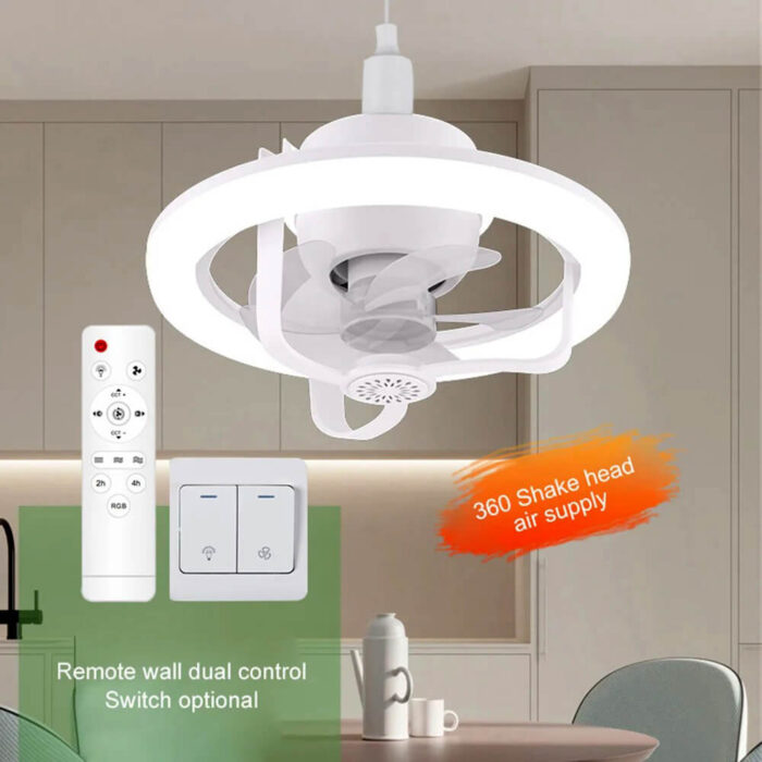 360° Rotating Socket Ceiling Fan with Light and Remote - Image 1