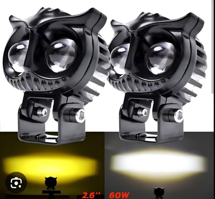 2 Pcs OWL Shape Fog Yellow-White & Flash light Low & High Beam Owl Plastic Body Spot Light for All Cars And Bikes 9V-60V 40W - Image 1