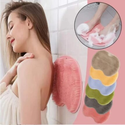 Shower Foot & Back Scrubber Mat, Wall Stick Suction Silicone Bathroom Scrubber (Random color)