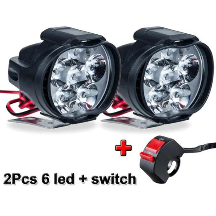 2 pcs Motorcycle Headlights plus switch LED White Super Bright 6LED Working Front Light Motorbike Fog Lamp 1600LM Scooters Spotlight - Image 1