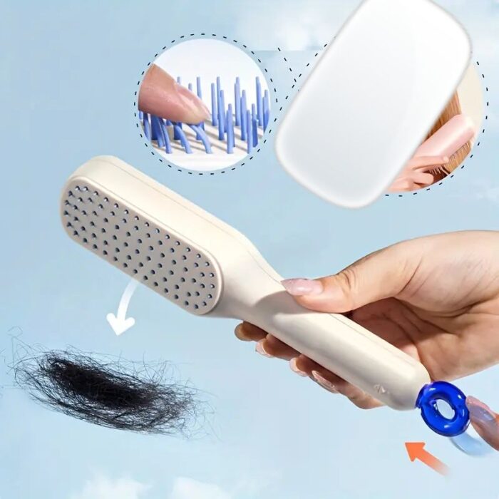 Self Cleaning Hair Brush, One-Click Cleaning Telescopic Hair Comb - Without box (Random Color) - Image 2