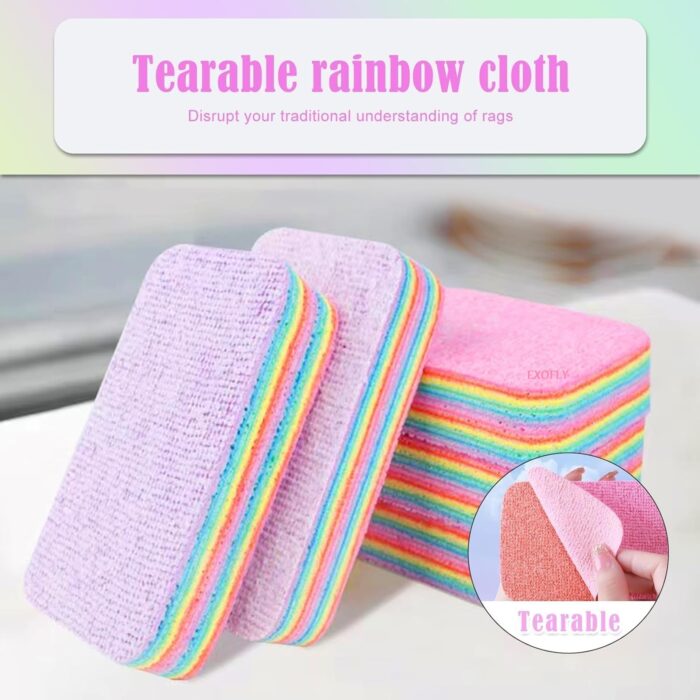 12-Layer Tearable Rainbow Rag, Reusable Dual Sided Dish Sponge, Rainbow Scrub Sponge, Multi-Purpose Cleaning Rag for Cars, Glass, Furniture (Random color) - Image 6