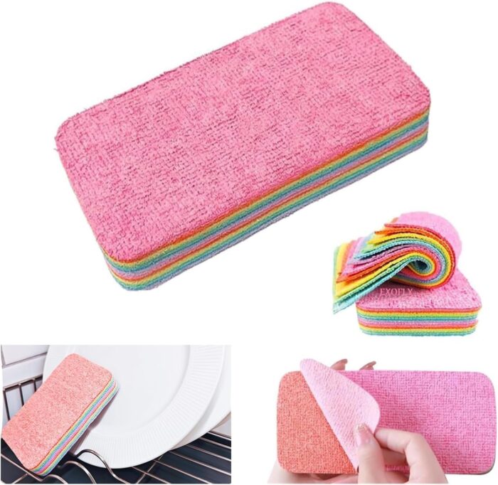 12-Layer Tearable Rainbow Rag, Reusable Dual Sided Dish Sponge, Rainbow Scrub Sponge, Multi-Purpose Cleaning Rag for Cars, Glass, Furniture (Random color) - Image 1