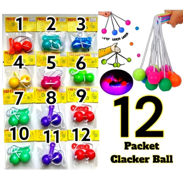 12 packet tak tak clacker ball | china ball | pack of 12 pair ( 24 balls ) for kids and adults (Random Color) - Image 1