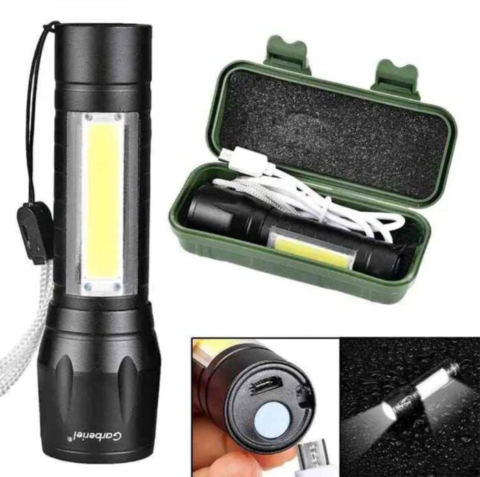 WhatsApp-Image-2024-07-30-at-9.15.23-PM.jpeg USB Charging XPE+COB LED Flashlight Lamp Torch With Clip Three Mode Zoomable Lamp Built in Battery with Box - Image 1