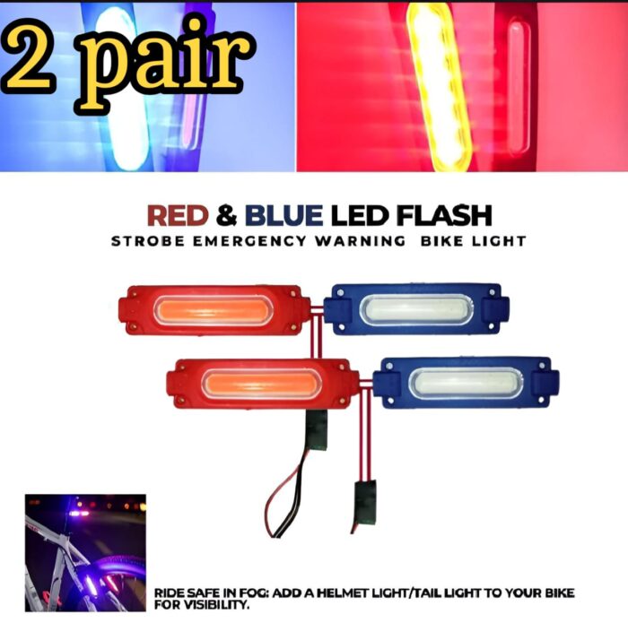 Pack of 2 pair (4pcs) High Quality Red and Blue Flasher Light Waterproof 12V LED Light For Bike and Cars - Image 1