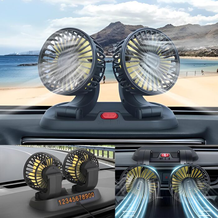 12v Car Dashboard cooling fan, dual head fan 360 degree rotation Fan for Cars - Image 2