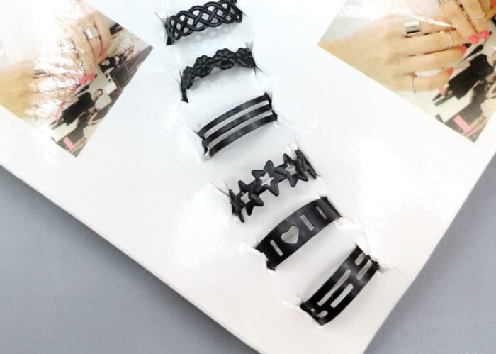 Pack Of 10 Adjustable Multiple Design Ring Set - Black - Image 2