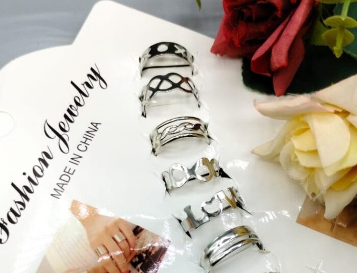 Pack Of 10 Adjustable Multiple Design Ring Set - Silver - Image 3