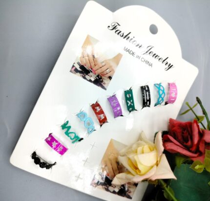 Pack Of 10 Adjustable Multiple Design Ring Set - Multicolor
