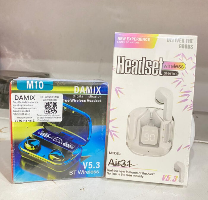 Deal pack of 2 - M10 Bluetooth Earbuds Damix & Air 31 Earbuds with silicone pouch (Random color) - Image 2