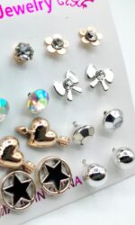 Trendy Artificial Stones Ear Studs - Pink Card (12 x Studs Pair) - Image 3