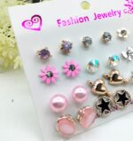 Trendy Artificial Stones Ear Studs - Pink Card (12 x Studs Pair) - Image 2