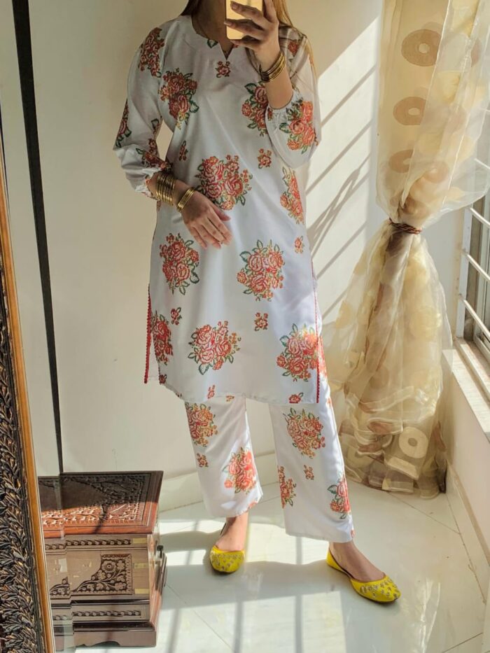 New Gulab 2 Pcs Linen Dress | Rose Print shirt and trouser for girls & Women - Image 2