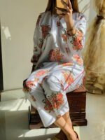 New Gulab 2 Pcs Linen Dress | Rose Print shirt and trouser for girls & Women - Image 14