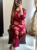 New Gulab 2 Pcs Linen Dress | Rose Print shirt and trouser for girls & Women - Image 17