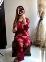 New Gulab 2 Pcs Linen Dress | Rose Print shirt and trouser for girls & Women - Image 23