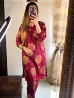 New Gulab 2 Pcs Linen Dress | Rose Print shirt and trouser for girls & Women