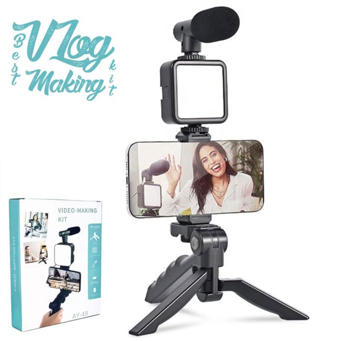 AY-49 Vlogger video making Kits Vlog Microphone LED Fill Light Mini Tripod mobile holder - Image 1