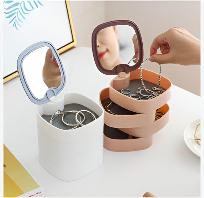 360° Rotating Jewelry Storage Box 4 Layers Portable Travel Jewellery Organizer with mirror - imported china (Random color) - Image 1