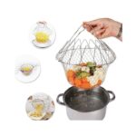STAINLESS STEEL MULTI-FUNCTIONAL FOLDABLE COOKING Chef Basket Deluxe Kitchen Colander, MESH STEAM RINSE STRAIN FRY BASKET DEEP FRYER