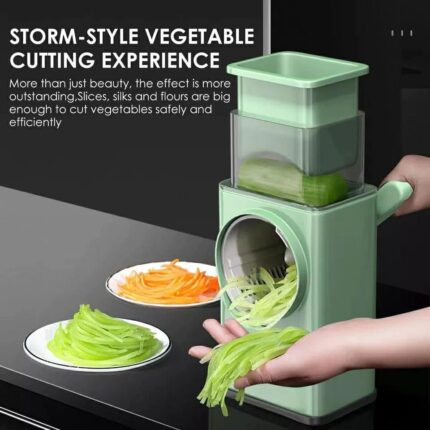 Multifunctional Manual Rotary Vegetable Cutter | Cheese Grater with Handle Durable Mandolin Slicer with Suction Base | 3 in 1 Interchangeable Blades