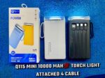 Qtech Q115 Power Bank 10000mAh With Torch Light And Attached Cables (Random Color) - Image 4