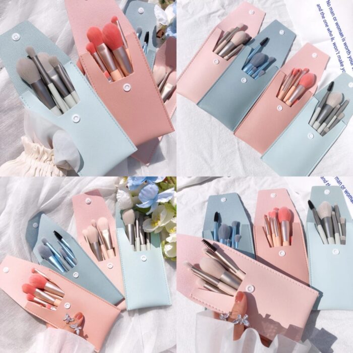 8 Pieces Cute Brushes With Leather Pouch  (random color) - Image 1