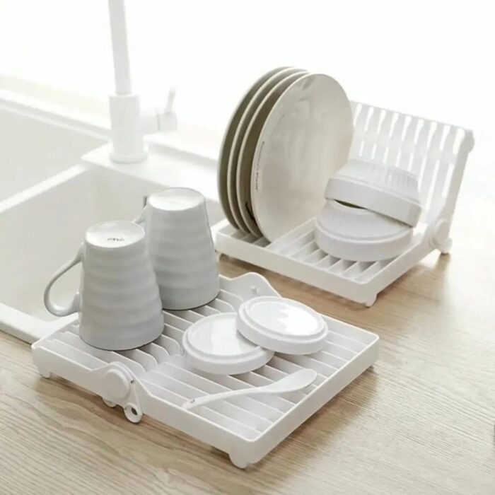 Small Kitchen Foldable Dish Plate Drying Rack | Multipurpose Space Saving Storage Organizer Plastic Rack (Random color) - Image 5