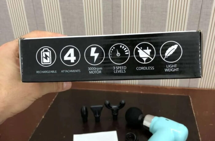 4 in 1 Compact Gun Massager | 5 Speed Levels | Portable Rechargeable Handheld Muscle Pain Reliever Device (Random color) - Image 2