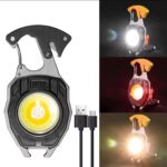 Multifunction Keychain COB Work Lights Strong Magnet Mini Torch with Cigarette Lighter Screwdriver USB Rechargeable Flashlight (Random color)