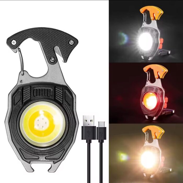 Multifunction Keychain COB Work Lights Strong Magnet Mini Torch with Cigarette Lighter Screwdriver USB Rechargeable Flashlight (Random color) - Image 1