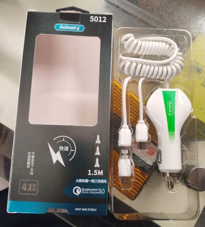 Aolike 5012 Car Phone Charger  USB Fast Charge One Drag 3in1 Universal Car Charger - Image 2