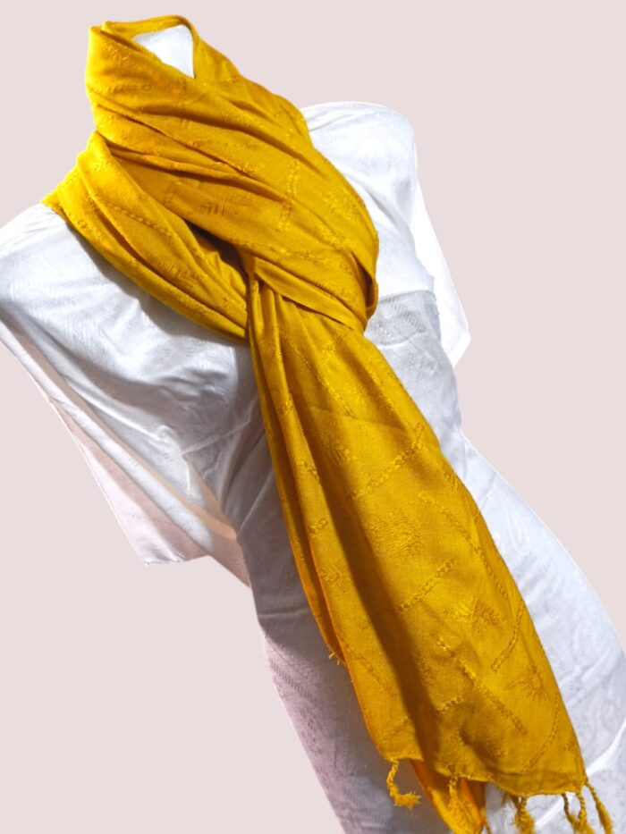 Staple Wool Self Printed Shawl - Mustard Color - Image 1