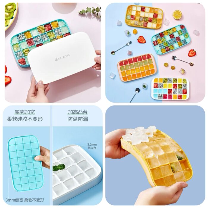 32 grid Silicone Ice Cube Tray with Lid Cover  (Random color) - Image 1
