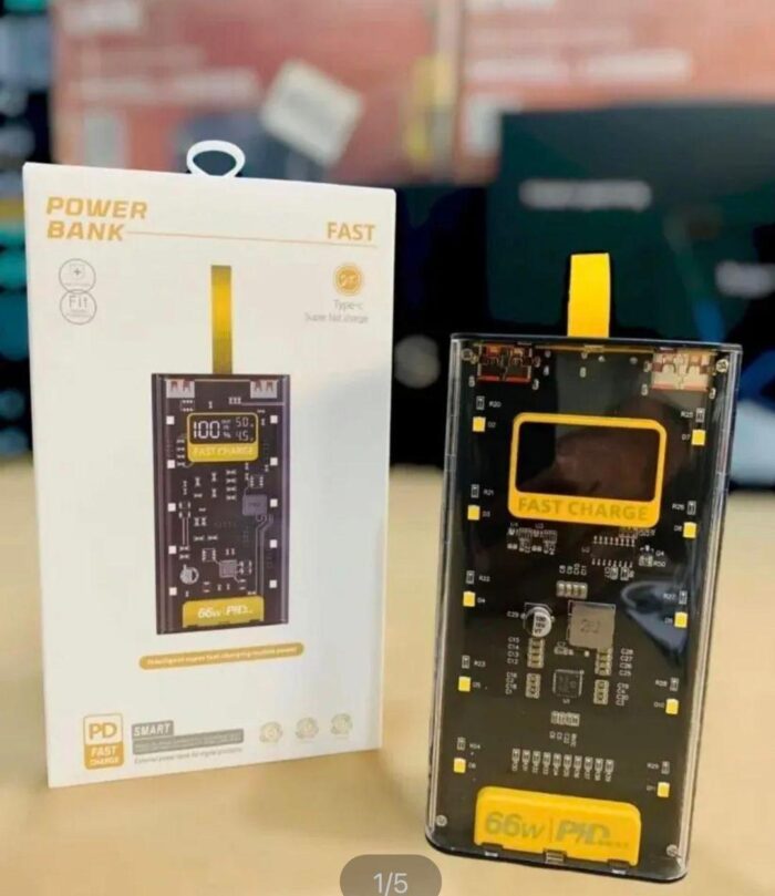 20000mAh PD Power Bank with a transparent body and side LEDs - Image 1