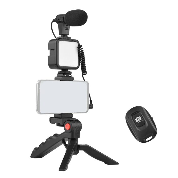 Vlogging Video Making Kit With Light, Table Tripod Stand, Microphone, Phone Holder, Bluetooth RemoteSmart Phone Vloging Kot - Image 3