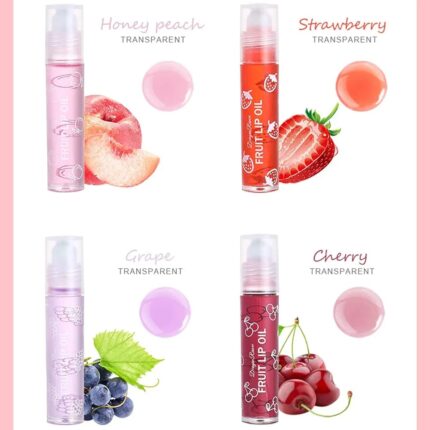 Pack of 4 - Fruit Lip Oil Non-Sticky Set In Peach, Grape, Strawberry, Cherry Flavor