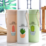 Cactus Love Print Style Glass Water Bottle - 400ml (Random color)