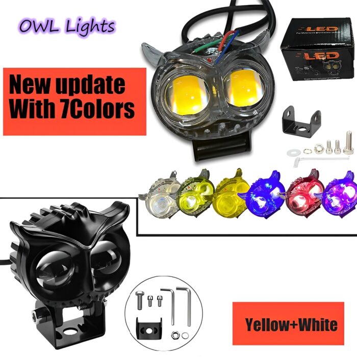Pack of 1 Owl Fog Light for Bikes metal body  - 8 Working Modes LED Motorcycle Fog Headlights with Multicolor DRL, Universal Fitment, and Auxiliary Spotlights - Image 2