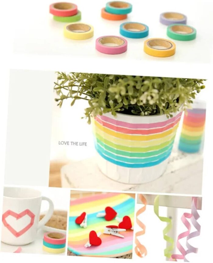 10 Rolls Chic Washi Tape Colorful Rainbow Design Removable Decorative Tape for DIY Stationery Wrapping Photo Album (Random Color) - Image 2